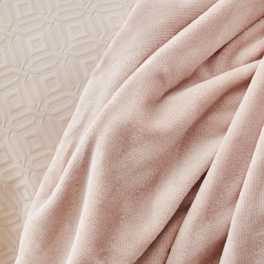 Набор постельное белье с покрывалом + плед Karaca Home - Infinity New pudra пудра