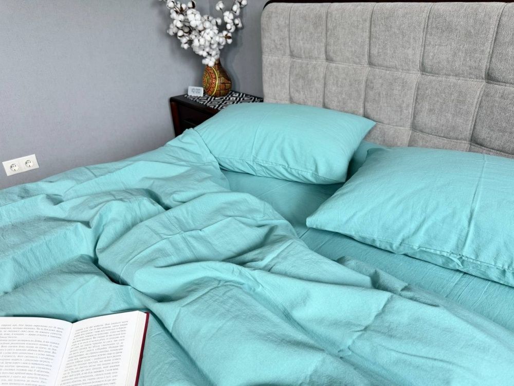 Простынь на резинке вареный хлопок Комфорт Текстиль Sea breeze, LUXURY Washed