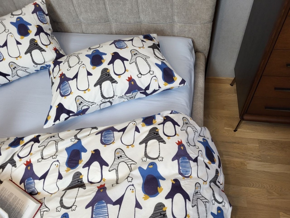 Постельное белье фланель Комфорт текстиль Пингвины/голубой, Turkish flannel