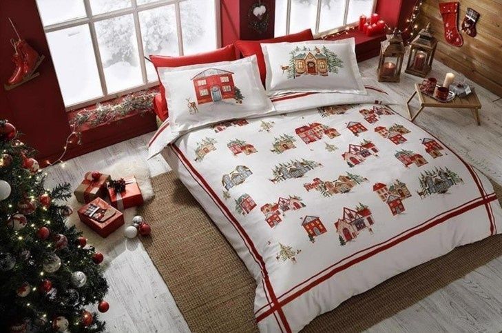 Постельное белье новогоднее ТАС сатин Santa kirmizi (двухстороннее)