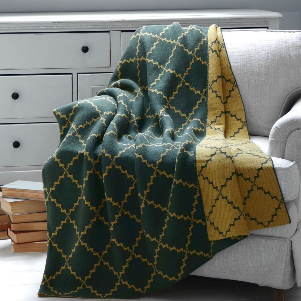 Плед хлопок LA MODNO DIAMOND Green-Yellow