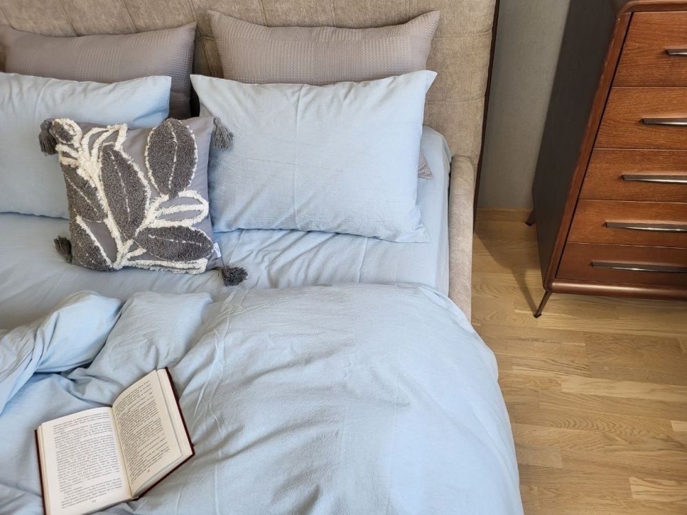 Простирадло на резинці варена бавовна Комфорт Текстиль Sky Blue, Washed Cotton W1281
