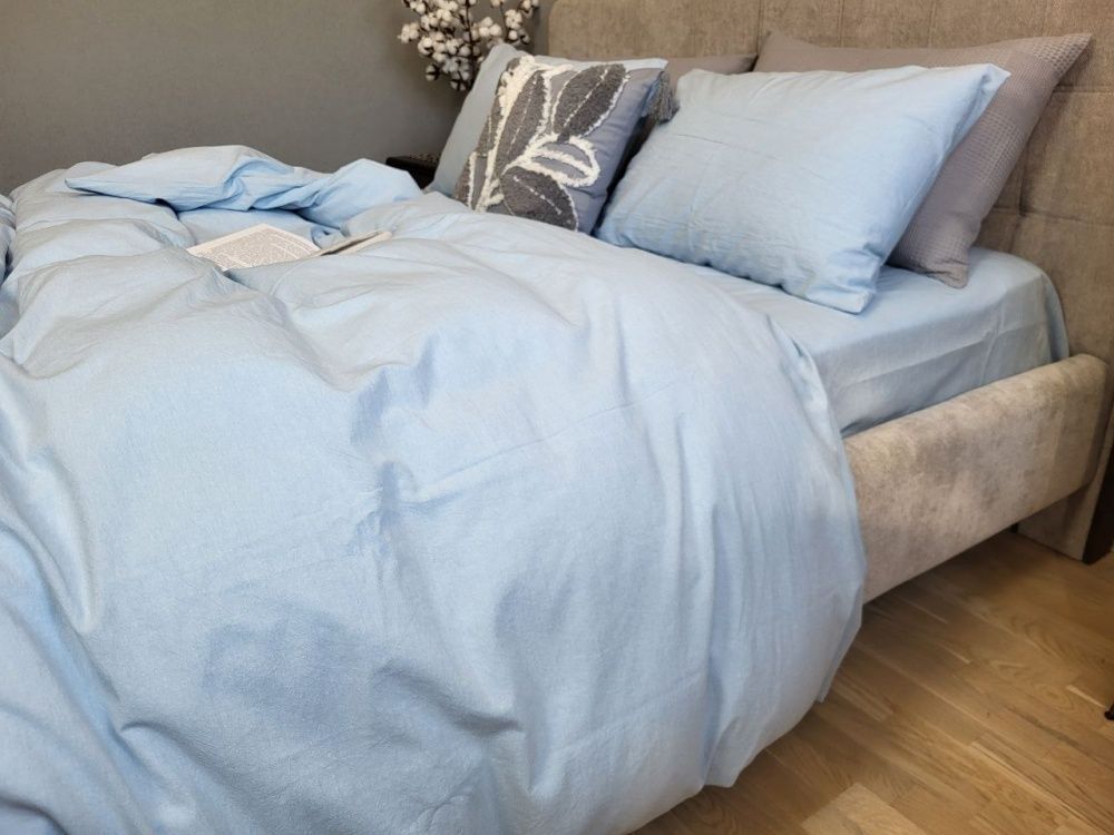 Простирадло на резинці варена бавовна Комфорт Текстиль Sky Blue, Washed Cotton W1281