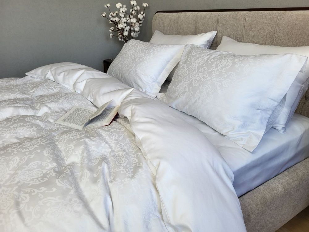 Постельное бельё сатин жаккард премиум Комфорт Текстиль JACQUARD, CASPE WHITE