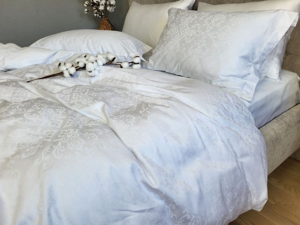 Постельное бельё сатин жаккард премиум Комфорт Текстиль JACQUARD, CASPE WHITE