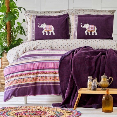 Набор постельное белье с пледом Karaca Home - Faroy фиолетовый