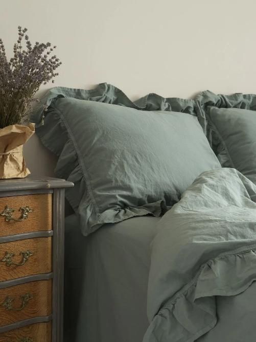 Постільна білизна варена бавовна Limasso Natural Green Exclusive&nbsp;з рюшами