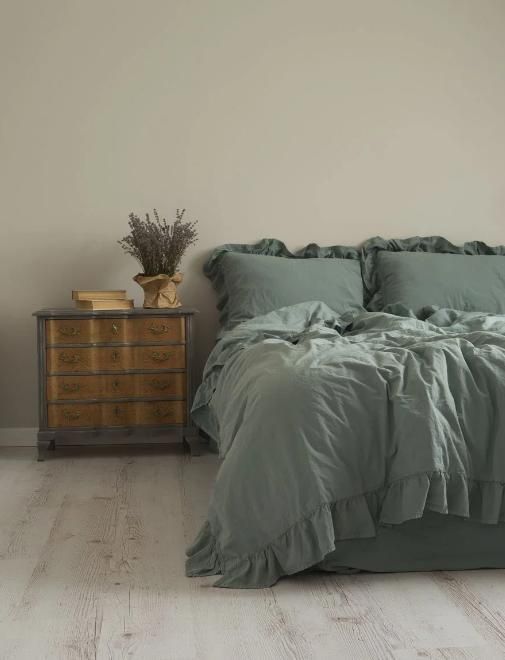 Постільна білизна варена бавовна Limasso Natural Green Exclusive&nbsp;з рюшами