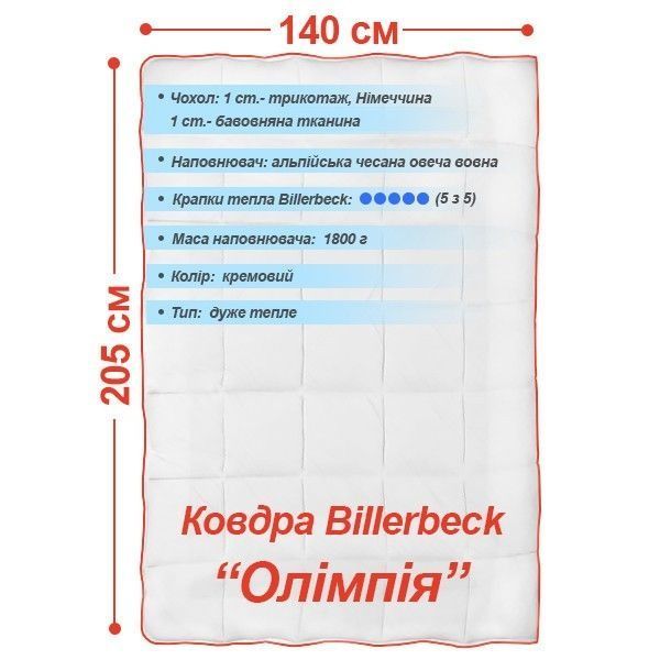 Ковдра вовняна Billerbeck ОЛІМПІЯ 4 сезони (Особливо Тепла)
