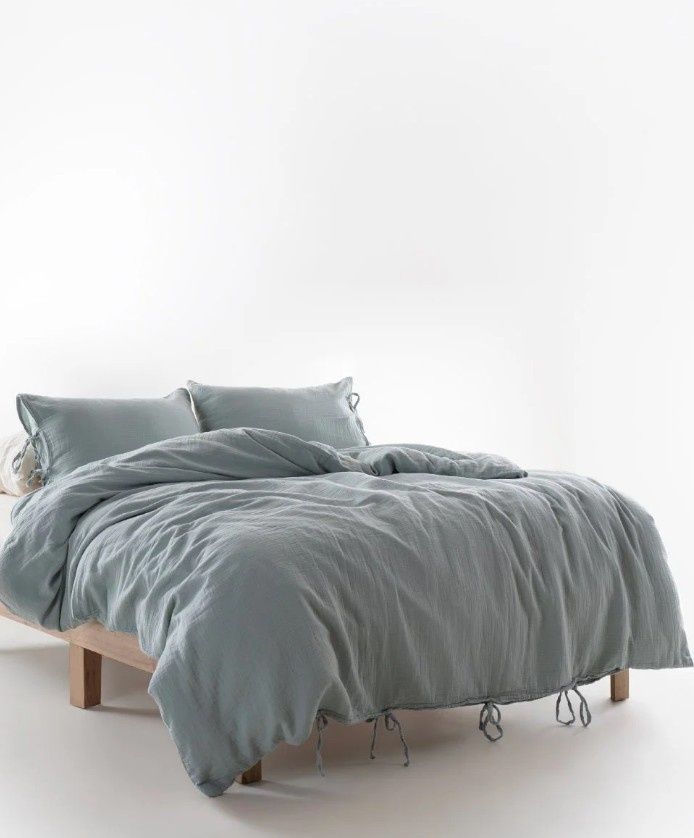 Постельное белье муслин Limasso Esse Natural Green, Зелёный, 50х70см (2шт), Евро, 200х220 см, 240х260 см