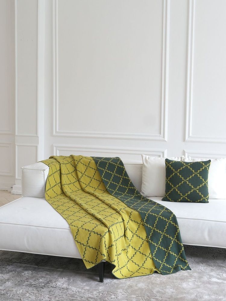 Плед хлопок LA MODNO DIAMOND Green-Yellow