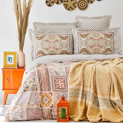Набор постельное белье с пледом Karaca Home - Adonita turuncu оранжевый