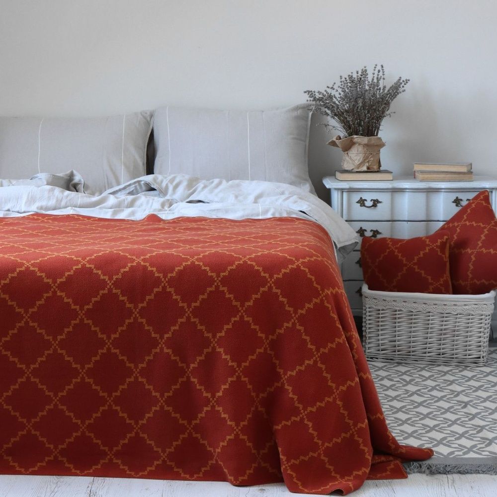 Плед хлопок LA MODNO DIAMOND Orange-Mustard