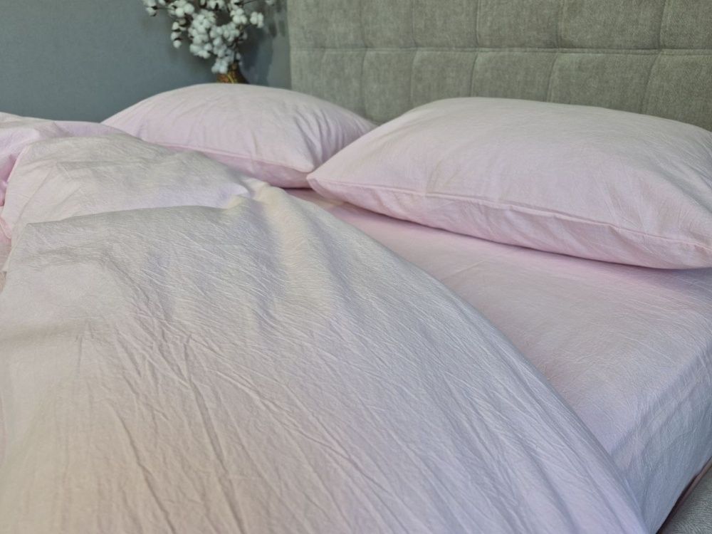 Простынь на резинке вареный хлопок Комфорт Текстиль Pink, Washed Cotton W1351