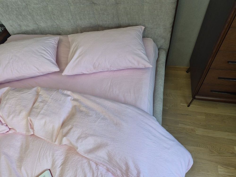 Простынь на резинке вареный хлопок Комфорт Текстиль Pink, Washed Cotton W1351