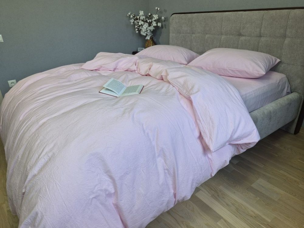 Простынь на резинке вареный хлопок Комфорт Текстиль Pink, Washed Cotton W1351