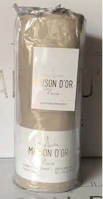 Простынь на резинке сатин с наволочками Maison Dor saten beige