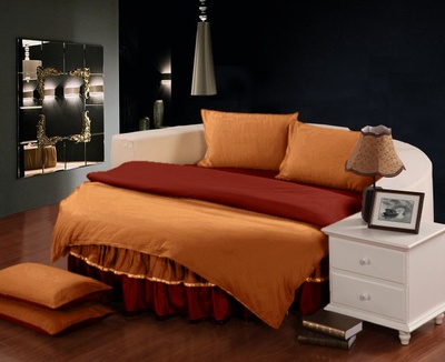 Постельное белье на круглую кровать "Almira Mix" медовый+винный с подзором