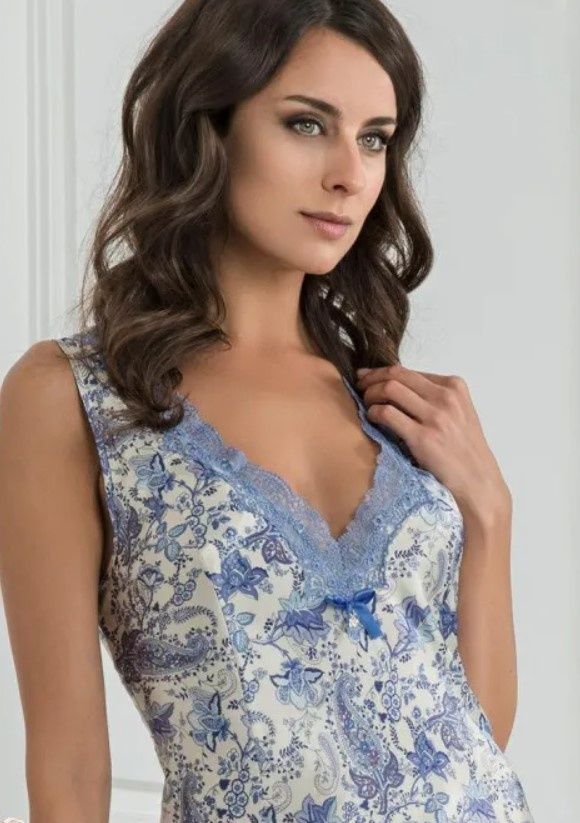 Нічна сорочка шовк Mia-Amore Dolce Vita 5918, Блакитний, 2XL
