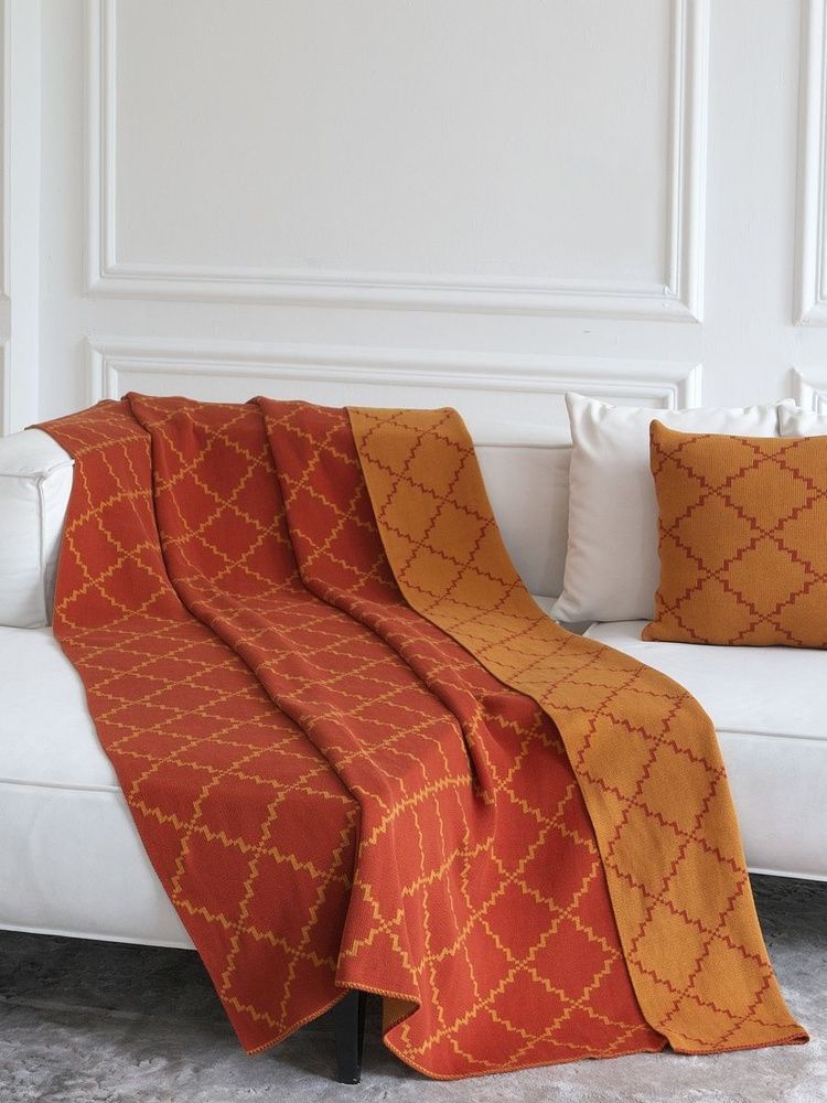 Плед хлопок LA MODNO DIAMOND Orange-Mustard