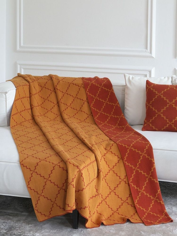 Плед хлопок LA MODNO DIAMOND Orange-Mustard