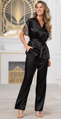 Жіноча шовкова піжама /штани Mia-Amore Regina 3906, Чорний, XS