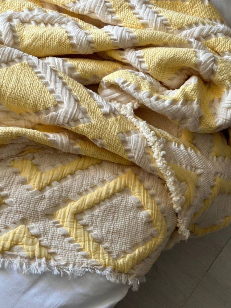 Муслиновое покрывало с наволочками Saheser Sonia krem-yellow