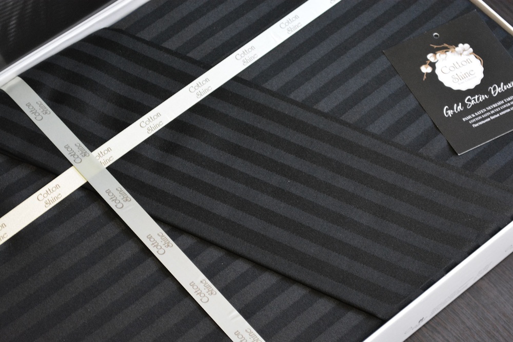 Постільна білизна сатин-страйп люкс Cotton Shine Stripe Siyah