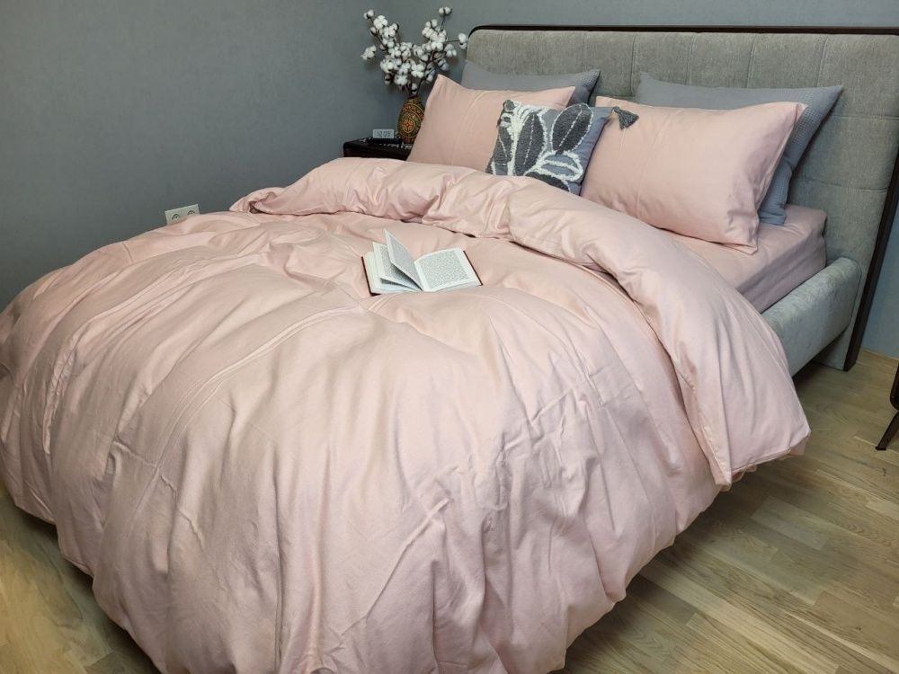 Простыня на резинке вареный хлопок Комфорт Текстиль Пудровий N16564, Turkish flannel