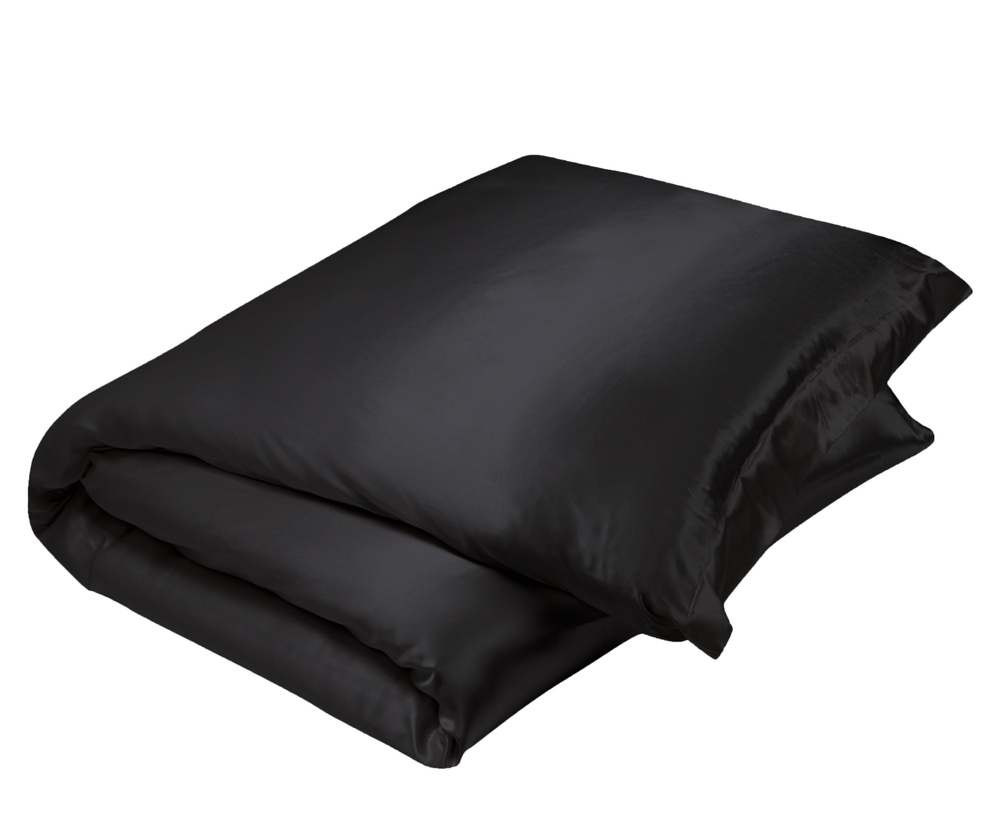 Шелковое постельное белье с простыней на резинке Gingerlily Plain Black