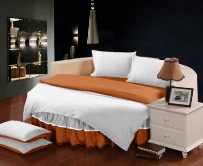 Постельное белье на круглую кровать "Almira Mix" белый+медовый с подзором