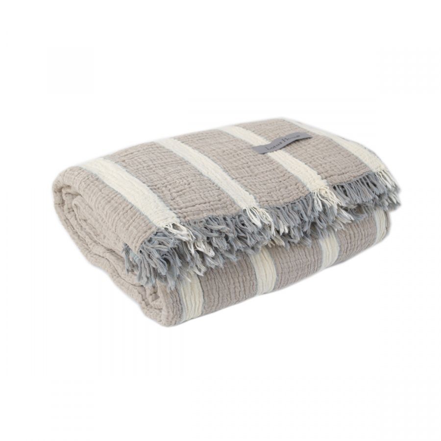 Пике покрывало-плед муслин Lotus Home - Linen muslin beige-lead blue
