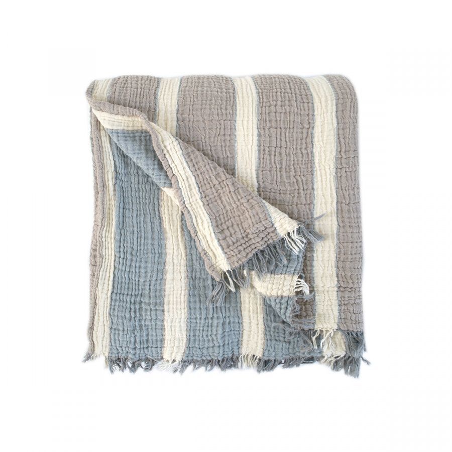 Пике покрывало-плед муслин Lotus Home - Linen muslin beige-lead blue