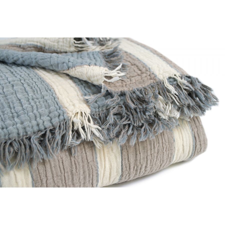 Пике покрывало-плед муслин Lotus Home - Linen muslin beige-lead blue