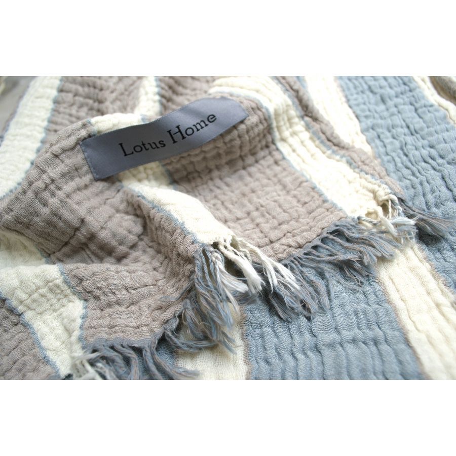 Пике покрывало-плед муслин Lotus Home - Linen muslin beige-lead blue