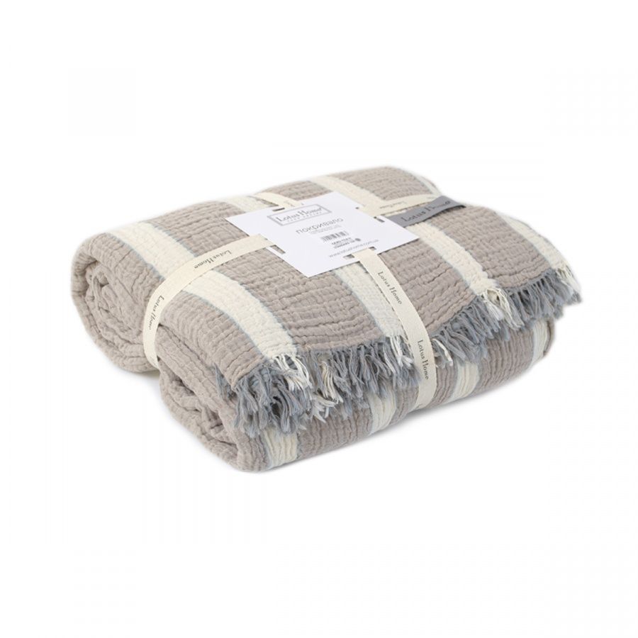 Пике покрывало-плед муслин Lotus Home - Linen muslin beige-lead blue