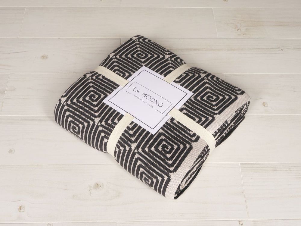 Плед хлопок LA MODNO MONOGRAM Anthracite-Beige