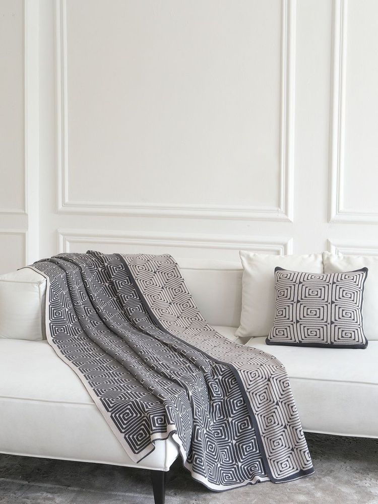 Плед хлопок LA MODNO MONOGRAM Anthracite-Beige