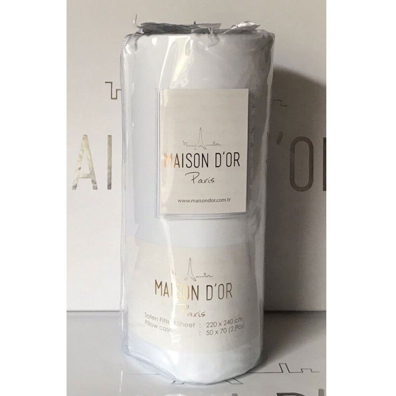 Простынь на резинке сатин с наволочками Maison Dor saten white