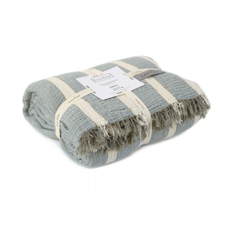 Пике покрывало-плед муслин Lotus Home - Linen muslin lead blue-khaki