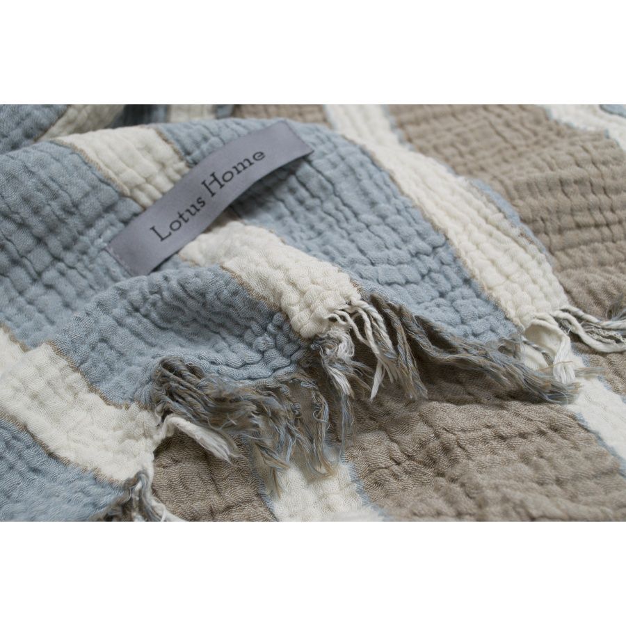 Пике покрывало-плед муслин Lotus Home - Linen muslin lead blue-khaki