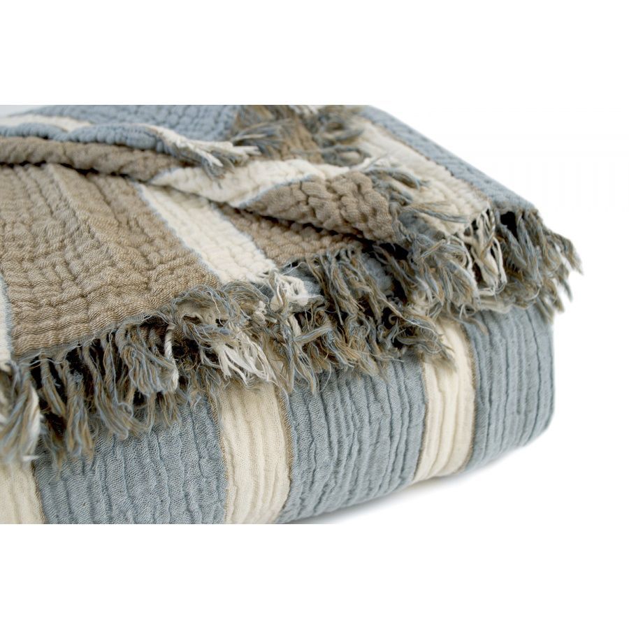 Пике покрывало-плед муслин Lotus Home - Linen muslin lead blue-khaki