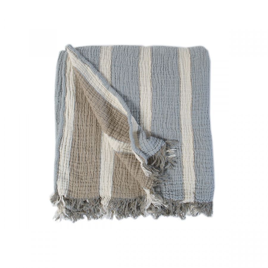 Пике покрывало-плед муслин Lotus Home - Linen muslin lead blue-khaki