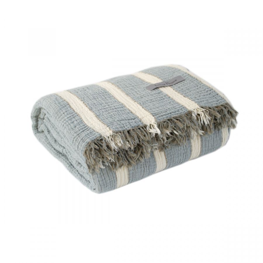 Пике покрывало-плед муслин Lotus Home - Linen muslin lead blue-khaki
