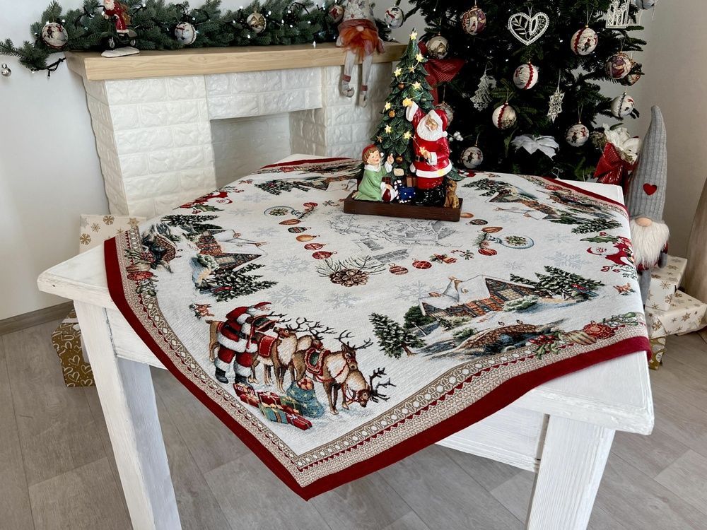 Новорічна скатертина LiMaSo Гобелен FROSTY (Срібний люрекс)