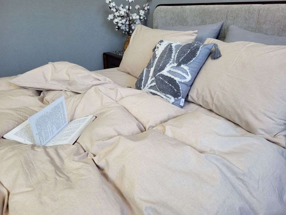 Простыня на резинке вареный хлопок Комфорт Текстиль Latte, Washed Cotton W1121