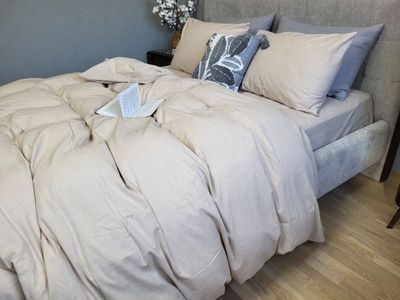 Простирадло на резинці варена бавовна Комфорт Текстиль, Latte, Washed Cotton W1121