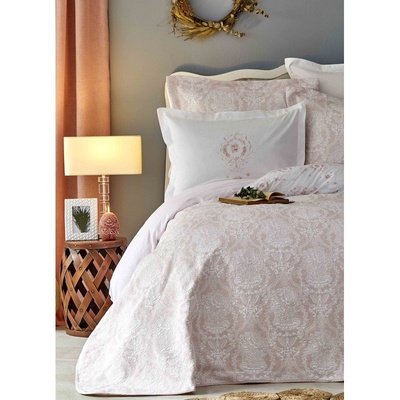 Набор постельное белье с покрывалом Karaca Home - Quatre delux pudra