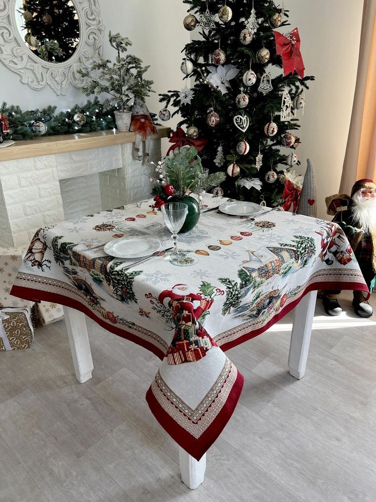 Новорічна скатертина LiMaSo Гобелен FROSTY (Срібний люрекс)