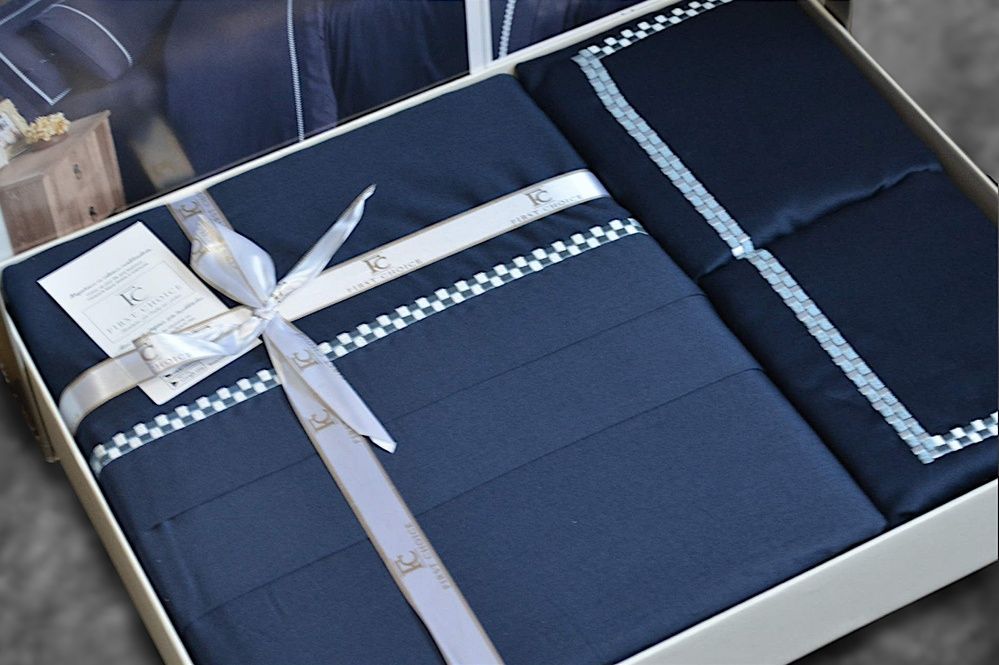 Постельное бельё First Choice сатин V.I.P Satin Pierre Navy Blue